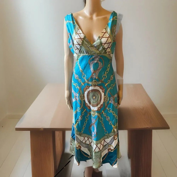 Y2K Hilfiger Silk Slip Dress Sz 6 Midi Fairy Royal Cottage-core Party Cocktail - Picture 1 of 12